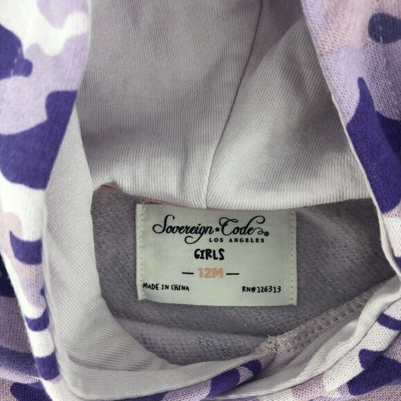 Sovereign Code Infant Girls 12 Month Hoodie Purple Camouflage Kangaroo Pocket - Picture 4 of 7